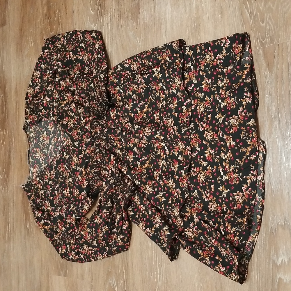 (M) Devoted Floral Print Peasant Statement Sleeves Ruffle Bohemian Vacation